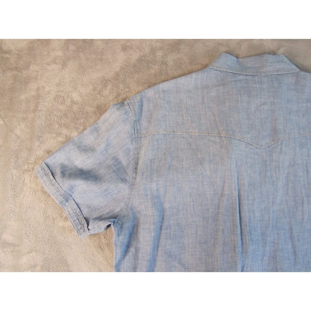 True Religion Mens Blue Short Sleeve Western Button Down Shirt Regular Large